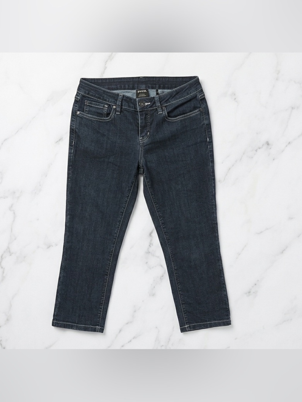 prAna Charcoal Gray Straight Leg Ankle Cropped Jeans Sz 6P Petite Organic Cotton